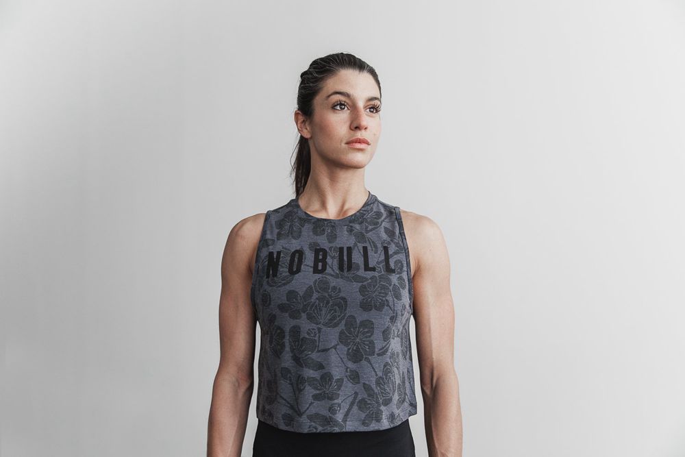 NOBULL Women's Muscle (Cherry Blossom) Tank Tops - Charcoal Cherry Blossom - Ireland (0386CJOKS)